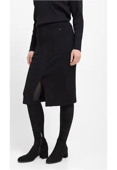 Fusta midi tricotata cu buzunare G-Piko - cu slit frontal - neagra - Negru
