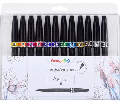 Set markere-pensula Pentel - Artist, 12 culori