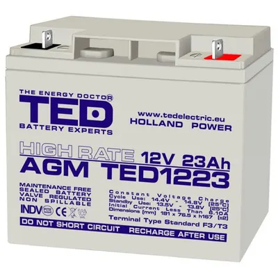 Acumulator 12V 23Ah High Rate F3, AGM VRLA, TED Electric TED003348