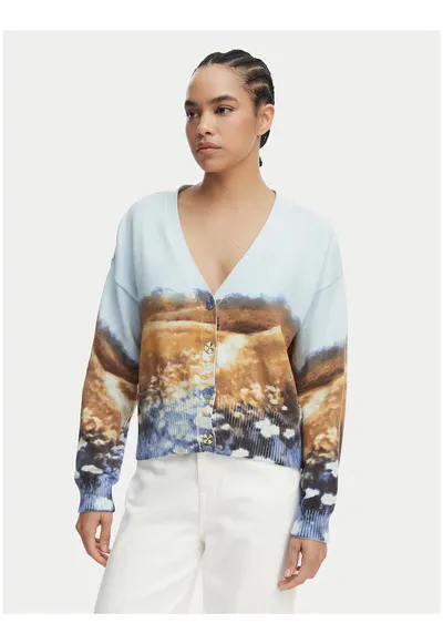 Cardigan dama - multicolor - bumbac - Multicolor/Albastru