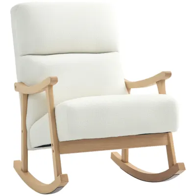 HOMCOM fotoliu de leagăn cu înveliș asemănător catifelei, spătar ergonomic și capacitate de 120 kg, 65L x 90B x 98H cm, alb crem | Aosom Romania