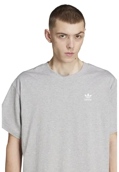 Tricou supradimensionat de bumbac cu logo Trefoil Essentials - Alb/Gri melange