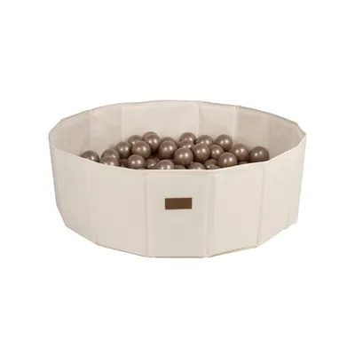 Piscina uscata pliabila, BabyTrold, Cu 100 bile, Fara ftalati si BPA, 80x80x25 cm, 18 luni+, Bej