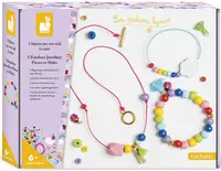 Set creativ Janod - Bijuterii cu margele din lemn, Curcubeu