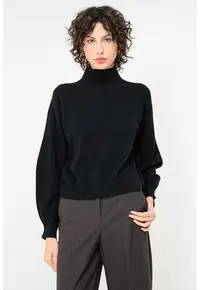 Pulover din casmir cu guler inalt Febo - Negru