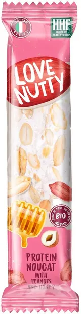 Nuga proteică cu arahide și miere, 80 g, Love Nutty