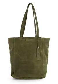 Geanta de umar din piele intoarsa verde - 37x40x14cm - cu 2 buzunare interioare