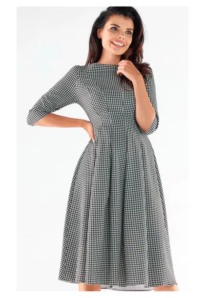 Midi Rochie Maneca trei sferturi A519 - Alb/Negru