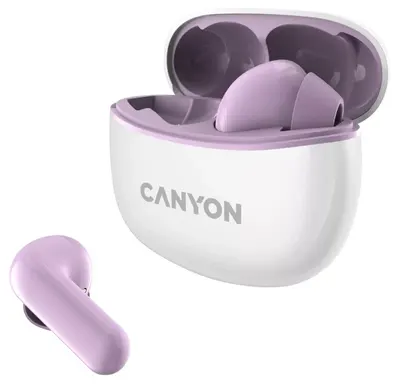 Căști wireless Canyon - TWS5, albe/mov