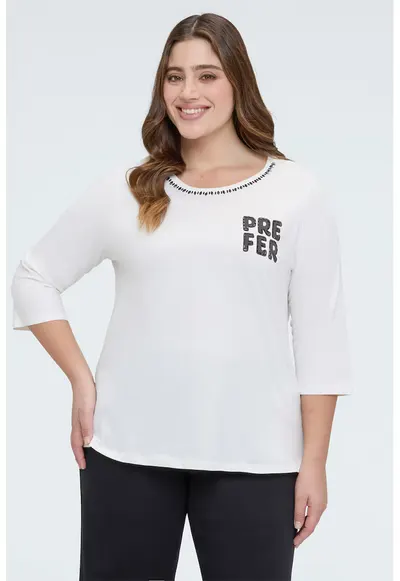 Bluza cu decolteu decorat - Alb