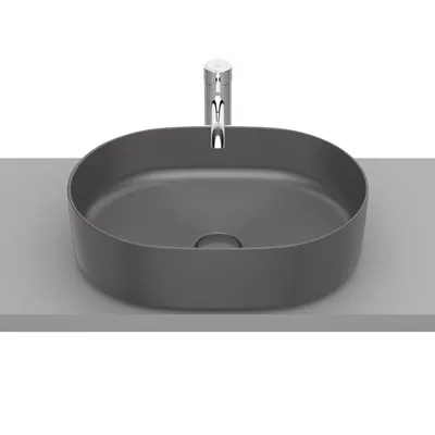 Lavoar oval Roca Inspira Round A327520640, 500 x 370 mm, fara orificiu baterie, fara preaplin, montare pe blat, Antracit