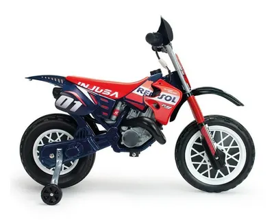 Motocicleta electrica pentru copii, 6V, licentiat Repsol, tip cross, cu roti ajutatoare, 3-6 ani