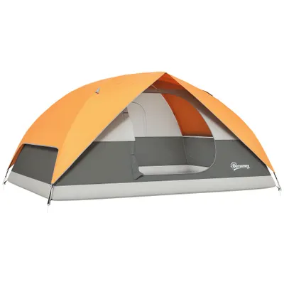 Outsunny Cort de Camping pentru 3 Persoane cu Port de Încărcare, Buzunare și Geantă, 205x275x135 cm, Portocaliu | Aosom Romania