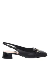 Pantofi slingback din piele intoarsa cu varf patrat si toc kitten - Negru
