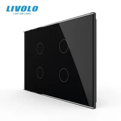 Intrerupator cvadruplu, standard italian, cu panou sticla, 3M Negru