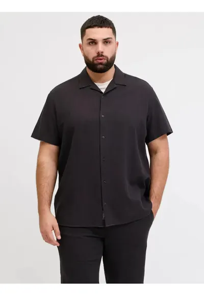 Plus Camasa Waffle - barbati big sizes - Resort Shirt - Negru