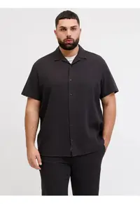 Plus Camasa Waffle - barbati big sizes - Resort Shirt - Negru