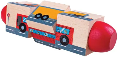 Cuburi rotative din lemn Bigjigs - Vehicule