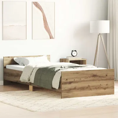 vidaXL Cadru de pat cu headboard Stejar Artizanal Lemn prelucrat