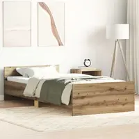 vidaXL Cadru de pat cu headboard Stejar Artizanal Lemn prelucrat