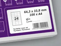 Etichete autoadezive A4, 64.3 x 33.8 mm, 24 etichete coala A4