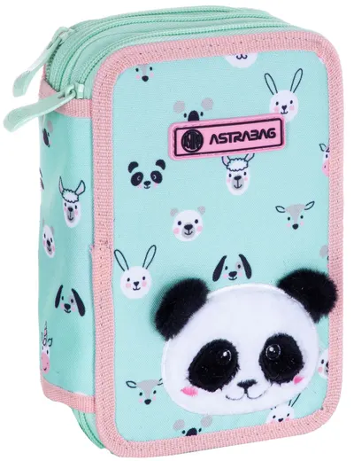 Penar școlar echipat Astra - Panda, cu 3 fermoare