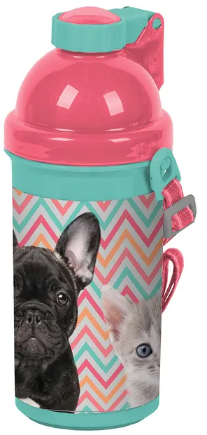 Sticlă de apă Paso Dog&Cat - 500 ml, roz-albastru