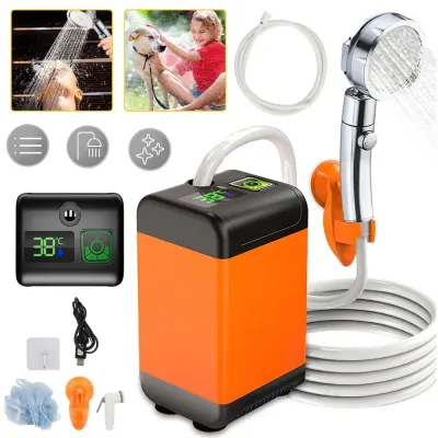 Dus Portabil Pentru Camping, Pompa De Dus Electrica Reincarcabila De 6000mAh Cu Afisaj Led Inteligent, 3 Moduri De Pulverizare, Kit De Dus Exterior Pentru Drumetii, Masina, Animale De Companie