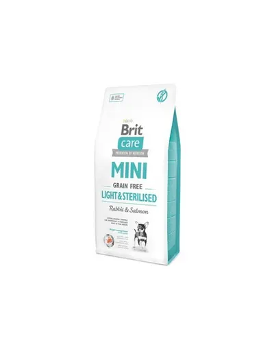 BRIT Care Grain Free Mini Light&Sterilised hrana uscata caini adulti talie mica cu tendinta de ingrasare, somon si iepure 2 kg