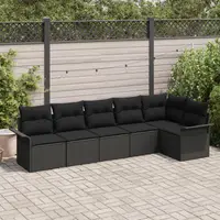 Gossi set de canapea de gradina cu 6 piese si perne negru ratan polimer, Gossi canapea de gradina cu 2 locuri cu spatiu de stocare si perne negru ratan polimer