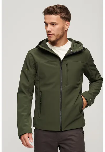 Jacheta relaxed fit cu gluga si detaliu logo Softshell - Kaki