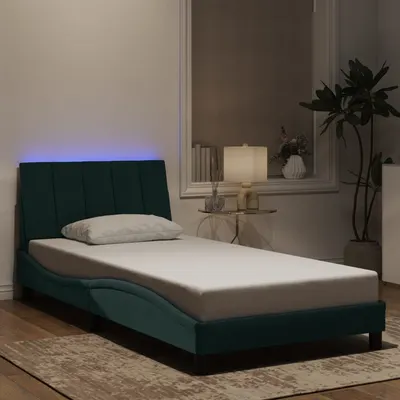 Gossi cadru de pat cu lumini led, verde inchis, 100x200 cm, catifea