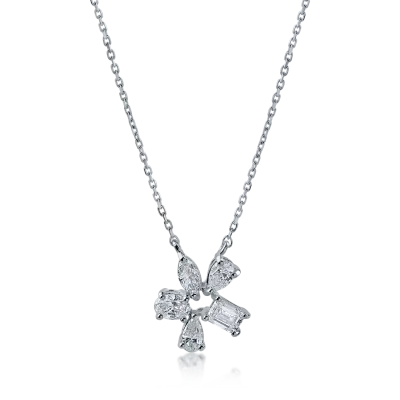 Lant cu pandantiv floare din aur alb cu diamante de 0.61ct