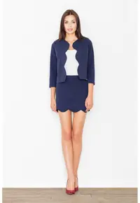 Set elegant bleumarin cu sacou si fusta - maneci 3/4 - poliester si vascoza