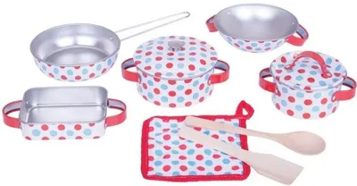 Set de joaca Bigjigs - Vesela metalica de bucatarie, cu buline
