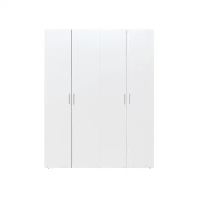 Dulap ALMA L, 4 usi, 6 rafturi, bara de haine, alb, 160x52x203 cm