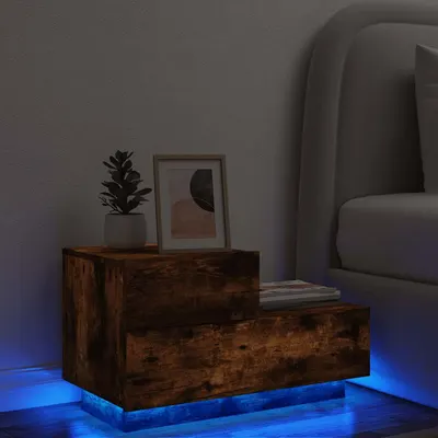 vidaXL Noptieră cu lumini LED, stejar fumuriu, 70x36x40,5 cm