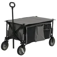 Outsunny Cărucior de grădină pliabil băscuță detașabilă mâner telescopic înclinare reglabilă 5 buzunare 108 x 55 x 93 cm gri închis | Aosom Romania