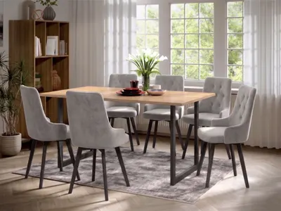 Set Masa Olive + 6 Scaune Talin Gri