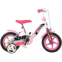 Bicicleta copii 2-3 ani, 10 inch, Sport Alb Si Roz Cu Frana, Dino Bikes DB108FL0509WP