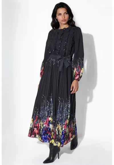 Rochie Maxi - Floral - Multicolor - Poplin - Maneci lungi