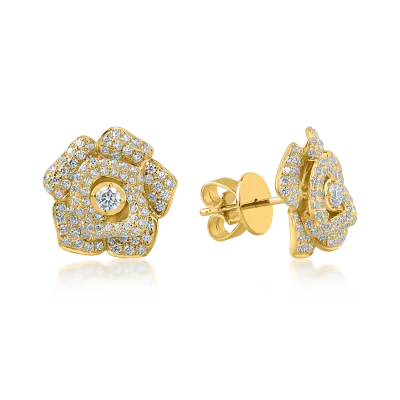 Cercei flori din aur galben cu diamante de 0.8ct
