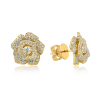 Cercei flori din aur galben cu diamante de 0.8ct
