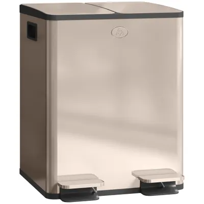 HOMCOM Coș de gunoi pentru bucătărie 2 compartimente 2 x 20L, oțel inoxidabil, capac cu închidere silențioasă, 45,8x36x51,6cm, auriu | Aosom Romania