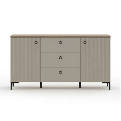 Comoda DOMINICA, 2 usi, 3 sertare, taupe + stejar silverjack, 150x41x81 cm
