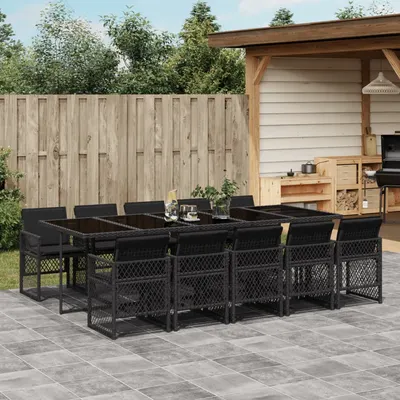 Gossi set mobilier de exterior cu perne, 11 piese, negru, poliratan