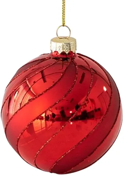 Jucării de Crăciun Eurolamp - Globuri, 4 bucăți, 8 cm, roșii, strălucitoare, cu linii