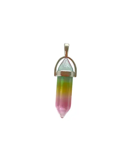 Pandantiv Piatra Engros, Hexagonala, 3.5 Cm, Opalit Transparent cu Nuante de Roz, Galben, Albastru