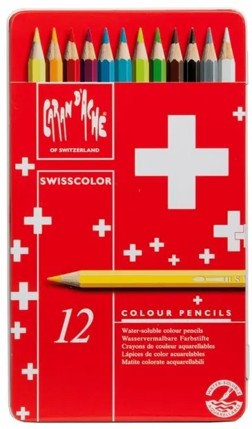 Creioane acuarela colorate Caran d'Ache Swisscolor - 12 culori
