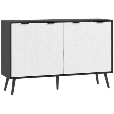 HOMCOM Bufet cu 4 uși Bufet pentru living Rafturi reglabile Picioare din lemn pentru bucătărie Alb și Negru 120x35x77,4 cm | Aosom Romania